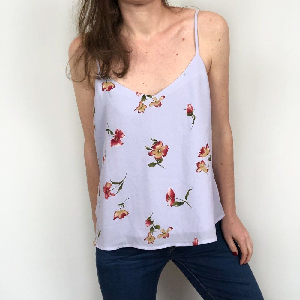 Leith Purple Floral Tank Top V-Neck Lined Cami